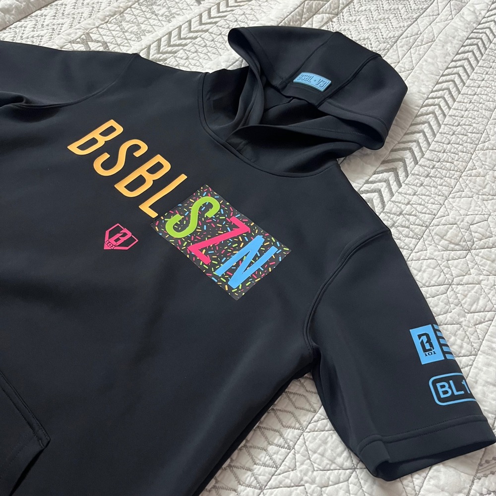 Baseball101 BSBL SZN Short Sleeve Hoodie Black Sprinkles Youth Large